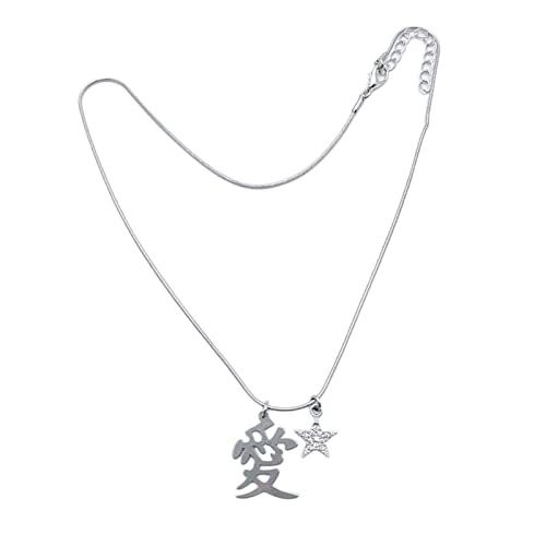Saddgo Halskette mit chinesischem Liebeswort, fünfzackiger Stern-Anhänger für Damen, einfacher Modeschmuck, Schlangenknochenkette, Halskette von Saddgo