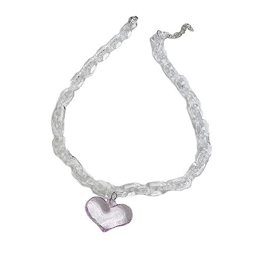 Saddgo Lila Herz-Halskette für Damen und Herren, modischer Glasanhänger, Choker, Kunststoffkette, Geschenk für Freunde, Liebhaber, auffälliger Schmuck von Saddgo