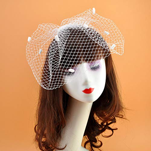 Vinrage Eleganter Hochzeits-Fascinator für Damen, Fischnetz-Schleier, großes Loch, kleines Plüsch-Haarstyling-Zubehör für Damen, Samt-Haargummis für Haarband, Bobby-Haarnadeln, Haarbänder für Damen von Saddgo