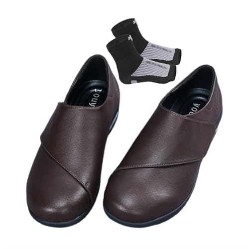 Damen-Schuhe Aus Atmungsaktivem, Verstellbarem Diabetiker-Leder, Dicker Und Breiter, Geschwollene Füße Beim Gehen Mit Ödem-Turnschuhen, Extra Breite Medizinische Schuhe (Color : Brown, Size : 36 EU von SadiTy