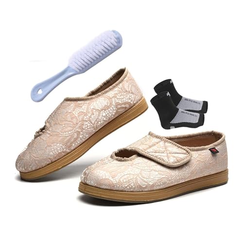 Damen-Schuhe Mit Breiter Weite Für Ältere Menschen, Frauen, Die Atmungsaktive, Verstellbare, rutschfeste Diabetikerschuhe Erweitern, Modische Ödemschuhe Für Geschwollene Füße (Color : Beige, Size : von SadiTy