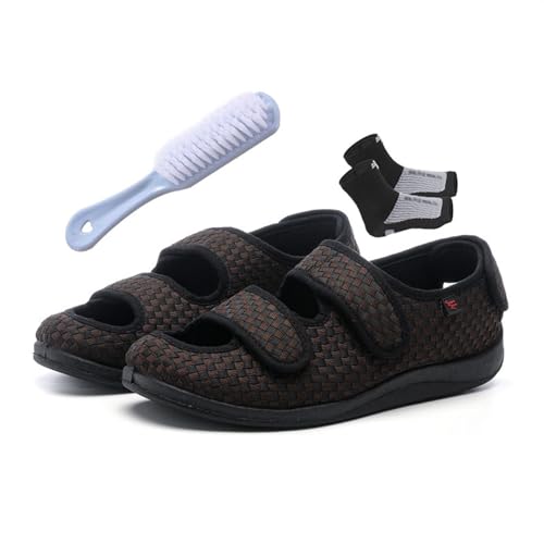 Damen-Sommer-Sandalen In Übergröße, Verstellbar, Atmungsaktiv, Diabetiker-Sandalen, Stilvolle, Leicht An- Und Auszuziehende Sommerhausschuhe Mit Riemen. Wide Fit Ödem Geschwollene ( Color : Brown , Si von SadiTy