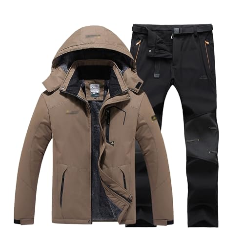 Herren Winter Warme Skianzüge, Winde Männer Mit Plusgröße Von Männern Isolierte Wasserdichte Skigiche Und Hosen Mit Gürtelset, Für Die Arbeit Im Freien Skifischen, Motorräder (Color : Brown, Size : von SadiTy