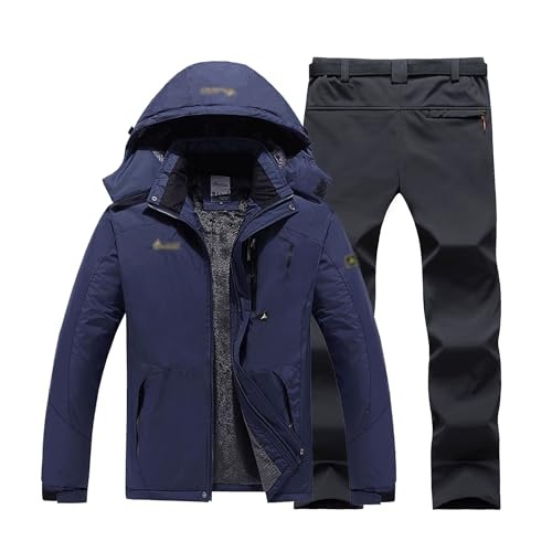 Herren Winter Warme Skianzüge, Winde Männer Mit Plusgröße Von Männern Isolierte Wasserdichte Skigiche Und Hosen Mit Gürtelset, Für Die Arbeit Im Freien Skifischen, Motorräder (Color : Dark blue, Siz von SadiTy