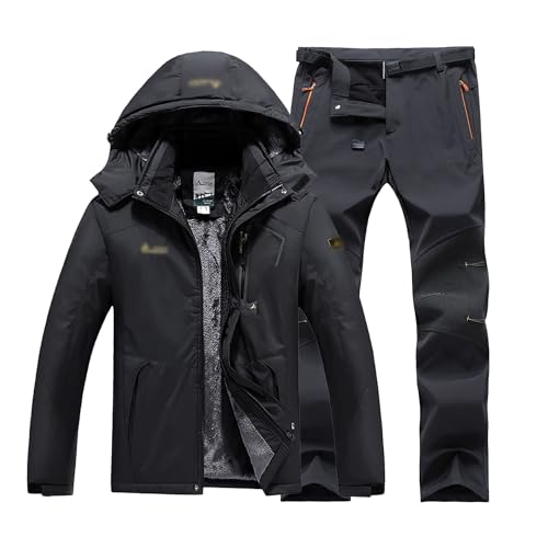 Skiganzug Für Männer, Männer Winter Wasserdichte Winddichte Kapuzenjacke Und Hosen Mit Gürtelset, Außenanzug Im Freien, Anzug, Für Liebhaber Von Casual Ski -Anzug Im Freien (Color : Black, Size : 3X von SadiTy