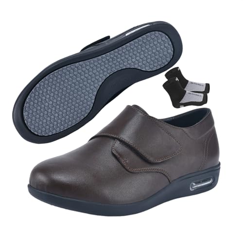 Stilvolle Diabetikerschuhe Für Damen, Damen Verstellbare Atmungsaktive Luftpolster-Diabetiker-Lederschuhe, Leicht An- Und Auszuziehende Turnschuhe Mit Weiten Gehweiten Und Ödemen (Color : Brown, Siz von SadiTy