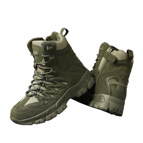 Wasserdichte Wandernde Militärische Taktische Stiefel Der Männer, Herren Outdoor Army High Top Combat Tactical Patrol Stiefel Mit Seitlichem Reißverschluss, Atmungsaktive, Modische ( Color : Green , S von SadiTy