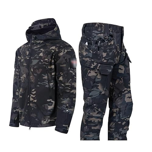 Zweiteiliger Skiganzug, Herren Winter Outdoor Mode Camouflage Ski Jacke Schneehose Set, Warmes Wasserdichtes Winddichtes Schnee 2 Stück Skiganzug, Zum Skifahren, Schneemobilei (Color : Black, Size : von SadiTy