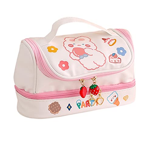 Sadkyer Kawaii Bleistifttasche, 2 Schichten, hohe Kapazität, Bleistifte, Tasche, Schule, Schreibwaren, Mädchen, Bleistift, Tasche, Weiß +, Weiß & Rosa von Sadkyer