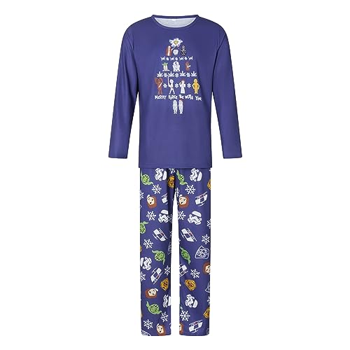 Familie Star Wars Thema Weihnachten passender Pyjama Set Langarm Film Charaktere Buchstaben Druck Pullover Hemd Lange Hose Star Wars Jammies für Erwachsene Kinder (Dad, L, Blau Papa) von Saeevima