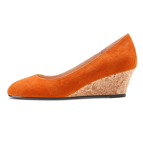 Saekcted Damen Chunky Blockabsatz Keilabsatz Absatz Heel Geschlossene Eckige Zehenkappe Slip-on Pumps Klassisch Cute Dress Party 5 cm Heels Schuhe Orange Wildleder 38 EU von Saekcted