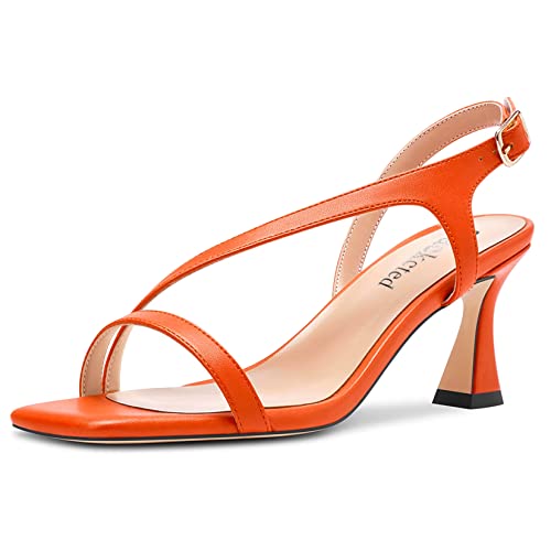 Saekcted Damen Chunky Blockabsatz Mittlerem Absatz Heel Peep Open Zehenkappe Sandalen Knöchelriemen Schnalle Lässig Dress 6.5 CM Heels Orange 43 EU von Saekcted