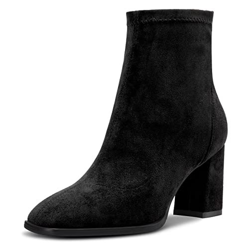 Saekcted Damen Hoher High Chunky Blockabsatz Absatz Heel Geschlossene Eckige Zehenkappe Stiefeletten Slip-on Klassisch Reißverschluss 7.5 cm Heels Schuhe Schwarz 42 EU von Saekcted