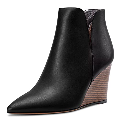 Saekcted Damen Hoher High Keilabsatz Absatz Heel Geschlossene Spitze Zehenkappe Stiefeletten Two-Piece Klassisch Slip-on Schuhe Schwarz 42 EU von Saekcted