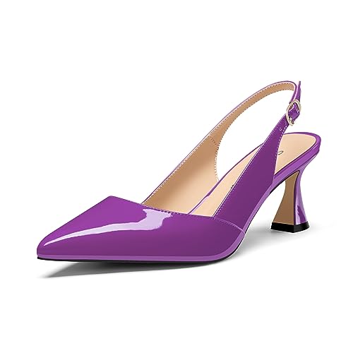 Saekcted Damen Mittlerem Absatz Heel Spitze Zehenkappe Pumps Knöchelriemen Slingback Slip-on Abschlussball Cute Sommer 6.5 cm Heels Violett 39 EU von Saekcted