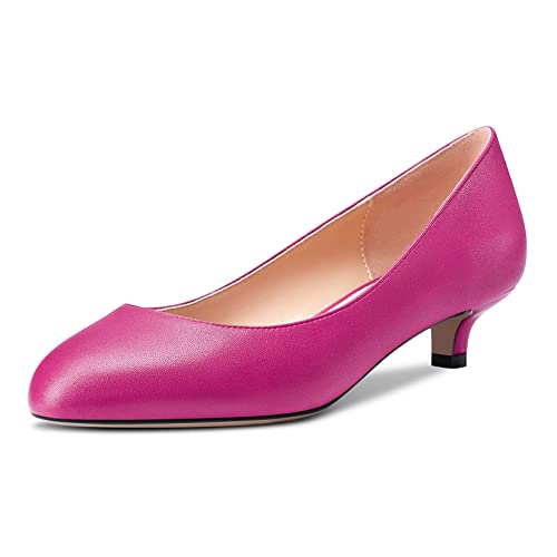 Saekcted Damen Niedrige Kitten Absatz Heel Runde Zehenkappe Slip-on Pumps Hochzeit Cute 3.5 cm Heels Magenta Rot 39 EU von Saekcted