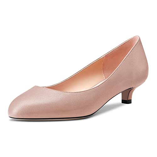 Saekcted Damen Niedrige Kitten Absatz Heel Runde Zehenkappe Slip-on Pumps Hochzeit Cute 3.5 cm Heels Rosa 39 EU von Saekcted