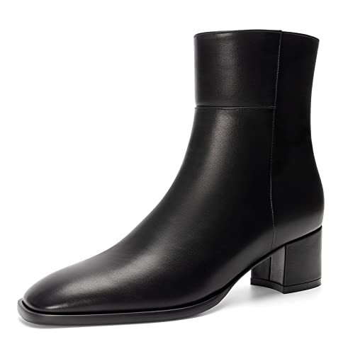 Saekcted Warme Damen-Stiefeletten, klobiger Blockabsatz, niedriger Absatz, Stiefel mit Reißverschluss, quadratische Zehenpartie, Chelsea Bootie, schwarz, 40 EU von Saekcted