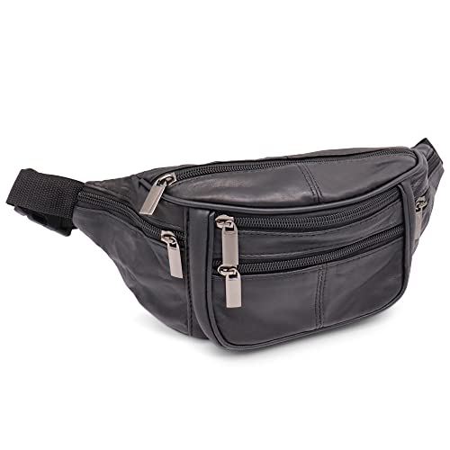 Bauchtasche Damen, Herren - Hüfttasche - Fanny Pack, Hüfttasche, Waist Bag, Pouch Bag Flat - Leder Bauchtasch (schwarz, XL) von Safekeepers