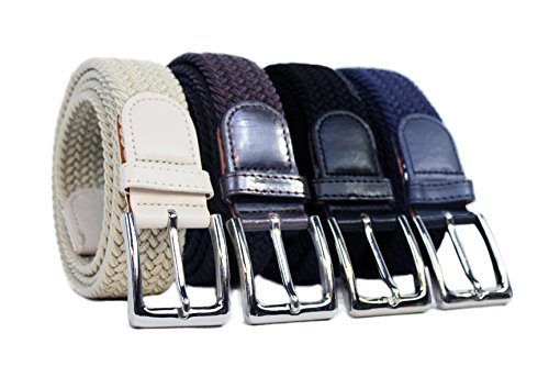 Komfortabel Elastische Geflochtener Stretch Gürtel - Stretchbelt - Stoffgürtel - Gürtel Flecht - Damen und Herren (105 B.W. = Gesamtlänge 120 Cm., 4 Pack: Schwarz, Blau, Braun und Beige) von Safekeepers