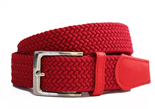 Komfortabel Elastische Geflochtener Stretch Gürtel - Stretchbelt - Stoffgürtel - Flecht mit pu Leder für Damen und Herren, 90 B.W. = Gesamtlänge 105 Cm., Rot von Safekeepers