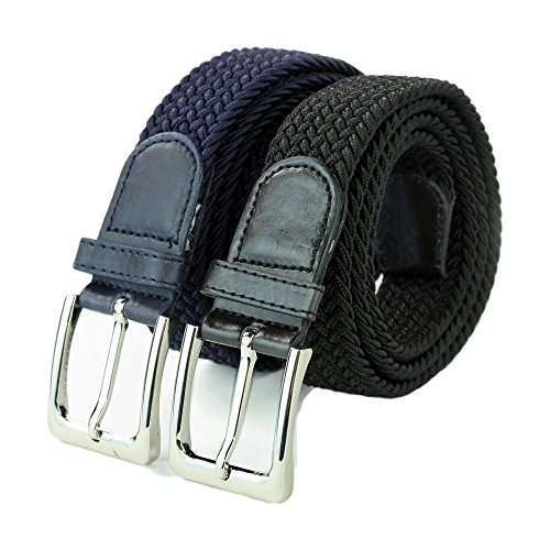 Komfortabel Elastische Geflochtener Stretch Gürtel - Stretchbelt - Stoffgürtel - Gürtel Flecht - Damen und Herren (105 B.W. = Gesamtlänge 120 Cm., 2 Pack: 1x Schwarz und 1 x Blau) von Safekeepers