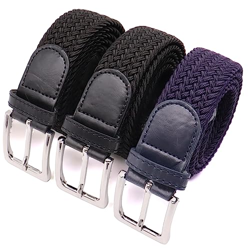 Komfortabel Elastische Geflochtener Stretch Gürtel - Stretchbelt - Stoffgürtel - Gürtel Flecht - Damen und Herren (100 B.W. = Gesamtlänge 115 cm., 3 Pack: 2 x Schwarz und 1 x Blau) von Safekeepers