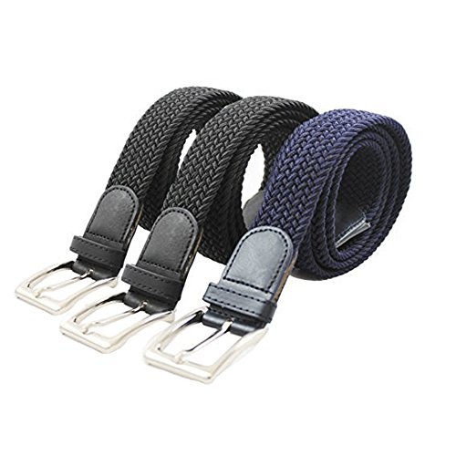 Komfortabel Elastische Geflochtener Stretch Gürtel - Stretchbelt - Stoffgürtel - Gürtel Flecht - Damen und Herren (105 B.W. = Gesamtlänge 120 Cm., 3 Pack: 2 x Schwarz und 1 x Blau) von Safekeepers