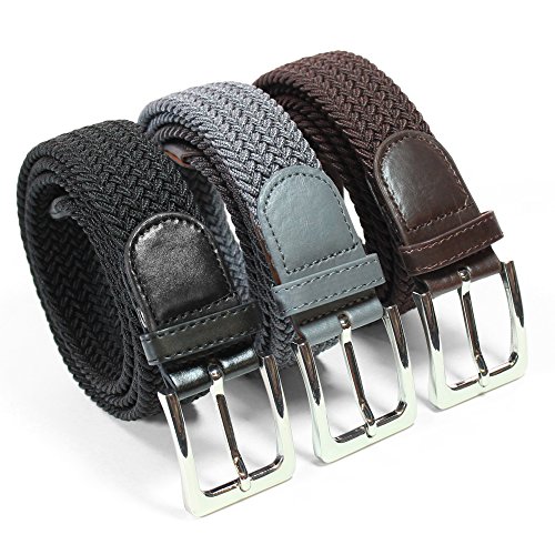 Komfortabel Elastische Geflochtener Stretch Gürtel - Stretchbelt - Stoffgürtel - Gürtel Flecht - Damen und Herren (100 B.W. = Gesamtlänge 115 cm., 3 Pack: Schwarz, Grau, Braun) von Safekeepers