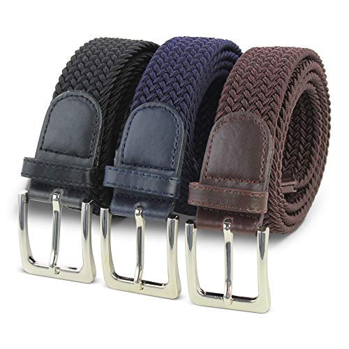 Komfortabel Elastische Geflochtener Stretch Gürtel - Stretchbelt - Stoffgürtel - Gürtel Flecht - Damen und Herren (90 B.W. = Gesamtlänge 105 Cm., 3 Pack: Schwarz - Blau - Braun) von Safekeepers