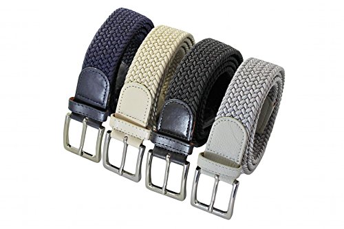 Komfortabel Elastische Geflochtener Stretch Gürtel - Stretchbelt - Stoffgürtel - Gürtel Flecht - Damen und Herren (100 B.W. = Gesamtlänge 115 Cm., 4 Pack: Schwarz, Blau, Grau, Beige) von Safekeepers