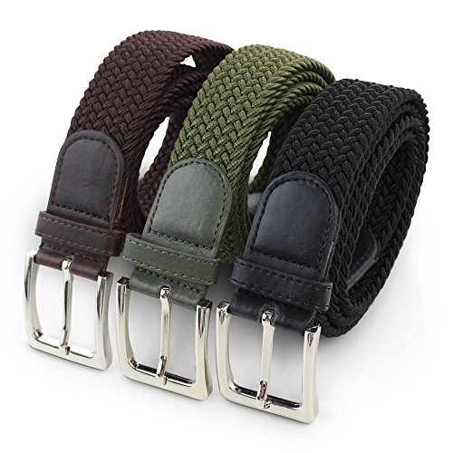 Komfortabel Elastische Geflochtener Stretch Gürtel - Stretchbelt - Stoffgürtel - Gürtel Flecht - Damen und Herren (105 B.W. = Gesamtlänge 120 Cm., 3 Pack: Schwarz, Braun und Grün) von Safekeepers