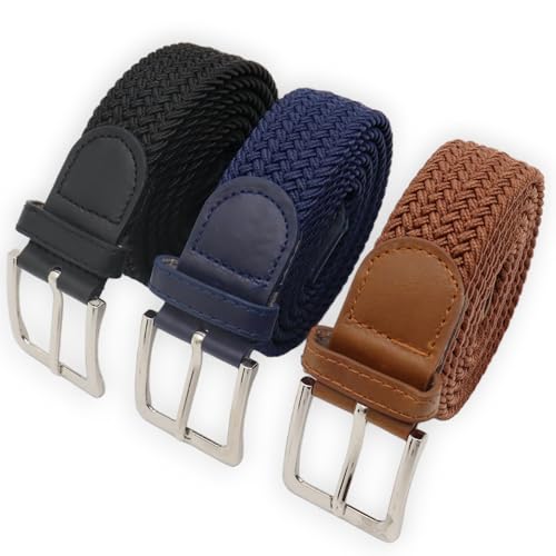 Safekeepers elastische riemen - Elastiek riem - stretch riemen - riem heren - riemen dames - 3 Stuks Zwart, blauw en cognac von Safekeepers