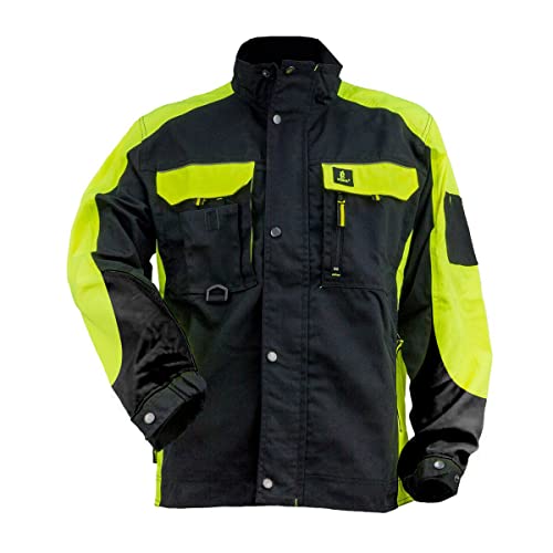 URGENT URG-Y Arbeitsjacke Herren reflektierend Jacke Schutz für Maler Stuckateur Monteur Gärtner Mechaniker Cargo große Taschen leichte Damen Mantel EN340 Schutzkleidung; schwarz mit gelb; (48) von Urgent