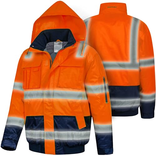 Safetytex Warnschutz Pilotenjacke - Arbeitsjacke - wasserdicht, winddicht, reflektierend - HI VIZ Thermo Jacke - Warnschutzjacke in orange/marine - Gr. 4XL von Safetytex