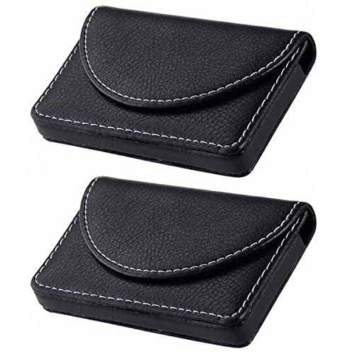 2 x Visitenkartenhalter, 96 mm Leder, Visitenkartenhalter, Visitenkartenetui, PU-Leder, Namenskartenhalter, Brieftaschen-Etui, Geschenk für Freunde, Männer, Frauen (schwarz) von SagaSave