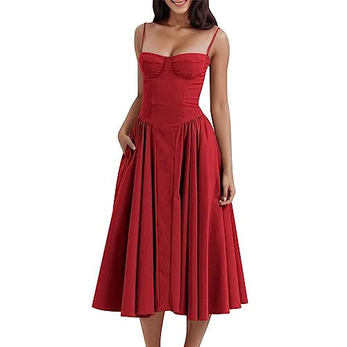 Abendkleid Elegant für Hochzeit A Linie Cocktailkleid Damen Lang Chiffon Abschlusskleid V-Ausschnitt Spitzenkleid (01#rot, L) von Saingace