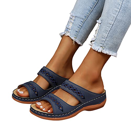 Damen Pantoletten Korfu - Modische Sandalen mit 2 verstellbaren Riemen - Herren Hausschuhe mit Sohle aus feinstem Veloursleder und Natur Kork-Fussbett 37-42 Damen Pantoletten (Dunkelblau, 39) von Saingace