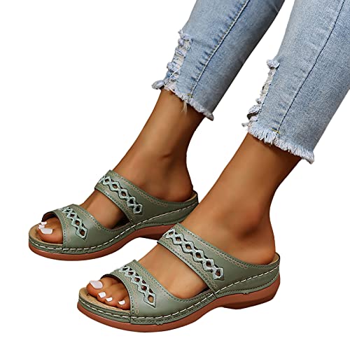 Damen Pantoletten Korfu - Modische Sandalen mit 2 verstellbaren Riemen - Herren Hausschuhe mit Sohle aus feinstem Veloursleder und Natur Kork-Fussbett 37-42 Damen Pantoletten (Grün, 40) von Saingace