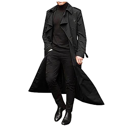 Herren-Winter-Trenchcoat schmal stilvoll lässig zweireihig Revers langärmelig solide lange Jacke lässig zweireihig Revers langärmelig solide lange Jacke mit Gürtel für den Arbeitsurlaub von Saingace