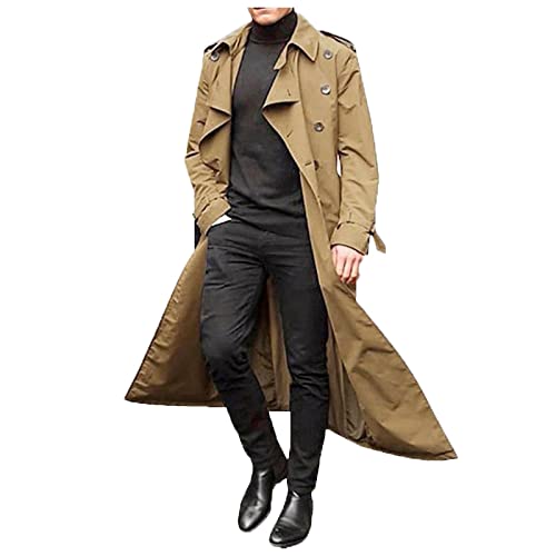 Herren-Winter-Trenchcoat schmal stilvoll lässig zweireihig Revers langärmelig solide lange Jacke lässig zweireihig Revers langärmelig solide lange Jacke mit Gürtel für den Arbeitsurlaub von Saingace