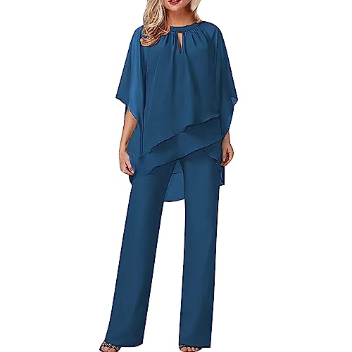 Hosenanzug Damen Tüll Abendanzug Sets Zweiteiler Chiffon Shirt Und Hohe Taille Hosenanzug Elegant Vintage 2-Teiliges Set Outfit Cocktail Party Festlich Hosenanzug von Saingace