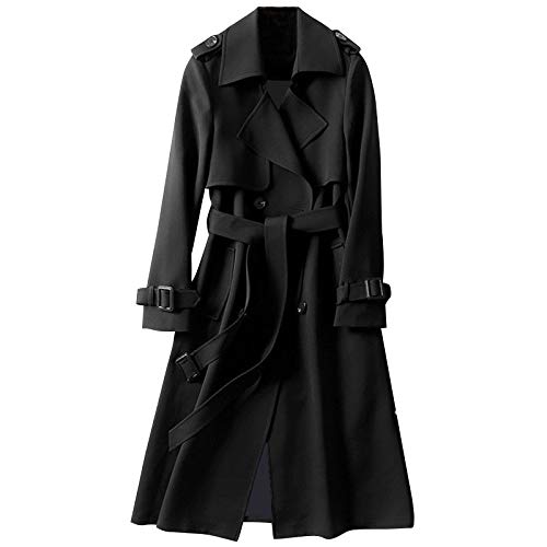 Saingace Damen Trenchcoat Jacke Cardigan Zweireiher Langer Mantel Winddichter Wintermantel Windjacke Übergangsmantel mit Taschen Einfarbig Revers Damenmantel mit Knöpfen von Saingace