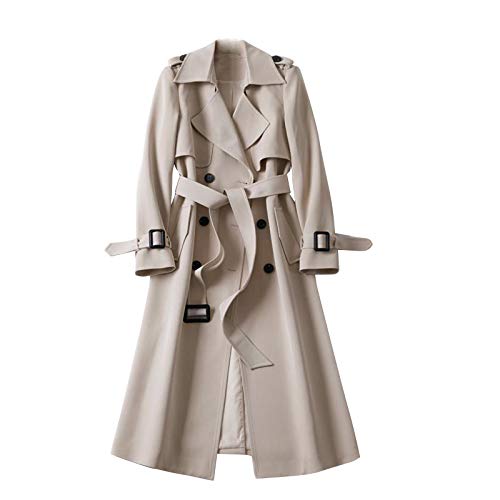 Saingace Damen Trenchcoat Jacke Cardigan Zweireiher Langer Mantel Winddichter Wintermantel Windjacke Übergangsmantel mit Taschen Einfarbig Revers Damenmantel mit Knöpfen von Saingace