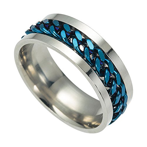 Saingace Herren Kettenschmuck Grenzrotationsring Titanring Stahlringe Herren-Kettendrehring aus Titanstahl grenzüberschreitender Schmuckring (Blau, 12) von Saingace