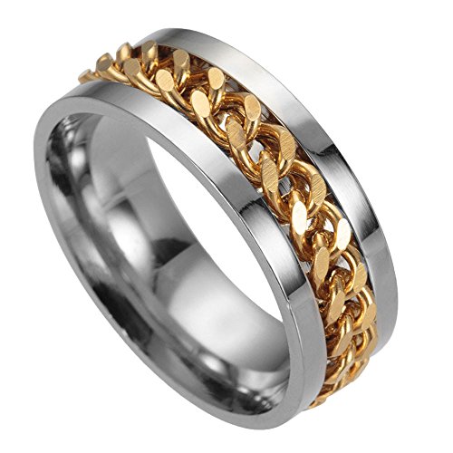 Saingace Herren Kettenschmuck Grenzrotationsring Titanring Stahlringe Herren-Kettendrehring aus Titanstahl grenzüberschreitender Schmuckring (Gold, 12) von Saingace