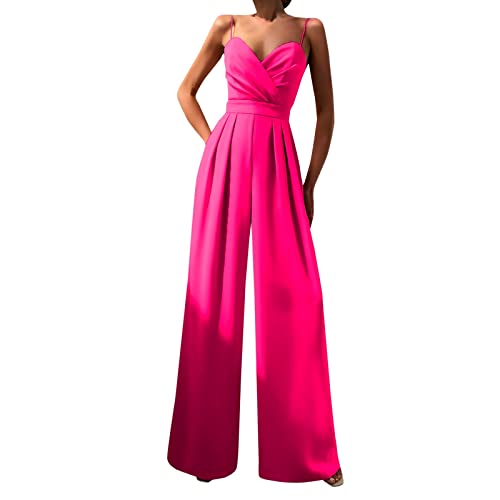 Saingace Jumpsuit Damen Elegant,Maler Bundhose,Jumpsuit Hochzeit,Overall Rot Damen Elegant,Arbeitshose Mit Reflektoren,Umstands Jumpsuit Hochzeit,Jumpsuit Eng Schwarz (01#hot rosa, L) von Saingace