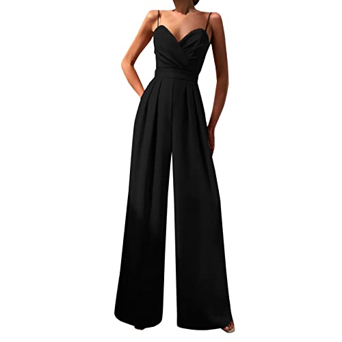 Saingace Jumpsuit Damen Elegant,Maler Bundhose,Jumpsuit Hochzeit,Overall Rot Damen Elegant,Arbeitshose Mit Reflektoren,Umstands Jumpsuit Hochzeit,Jumpsuit Eng Schwarz (01#schwarz, L) von Saingace