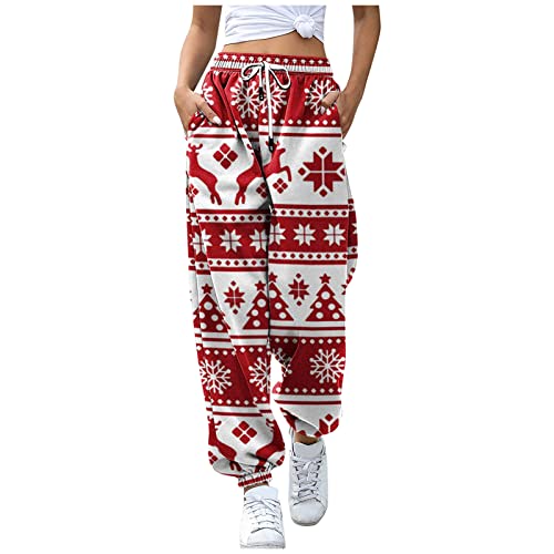 Weihnachtsleggings Damen Weihnachten Hose Leggings Rentier-Motiv Sportleggins Winterleggings Trainingshose Teenager Mädchen Weihnachtsmotiv Sweatpants Laufhose Festliche Geschenk (01#rot, S) von Saingace