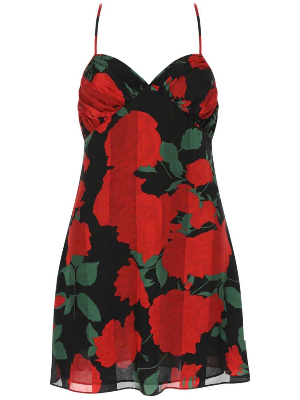 Saint Laurent Minikleid mit Rosen-Print - Schwarz von Saint Laurent